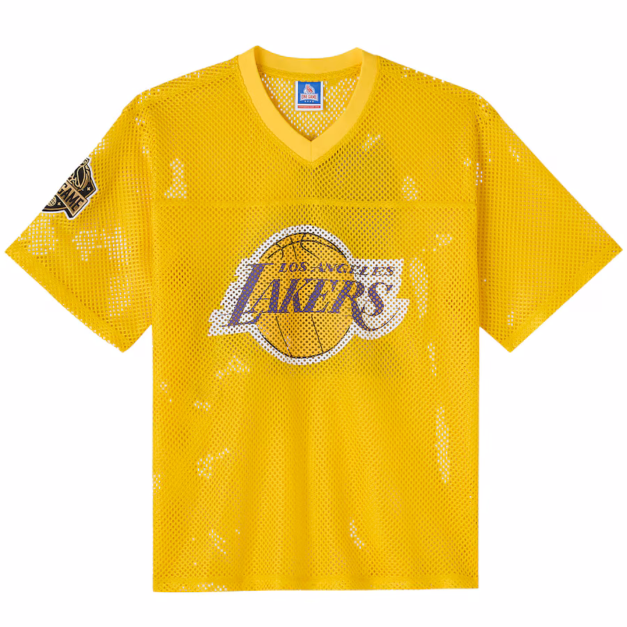 Men's Los Angeles Lakers OVO x NBA Gold Mesh Football Fashion Jersey