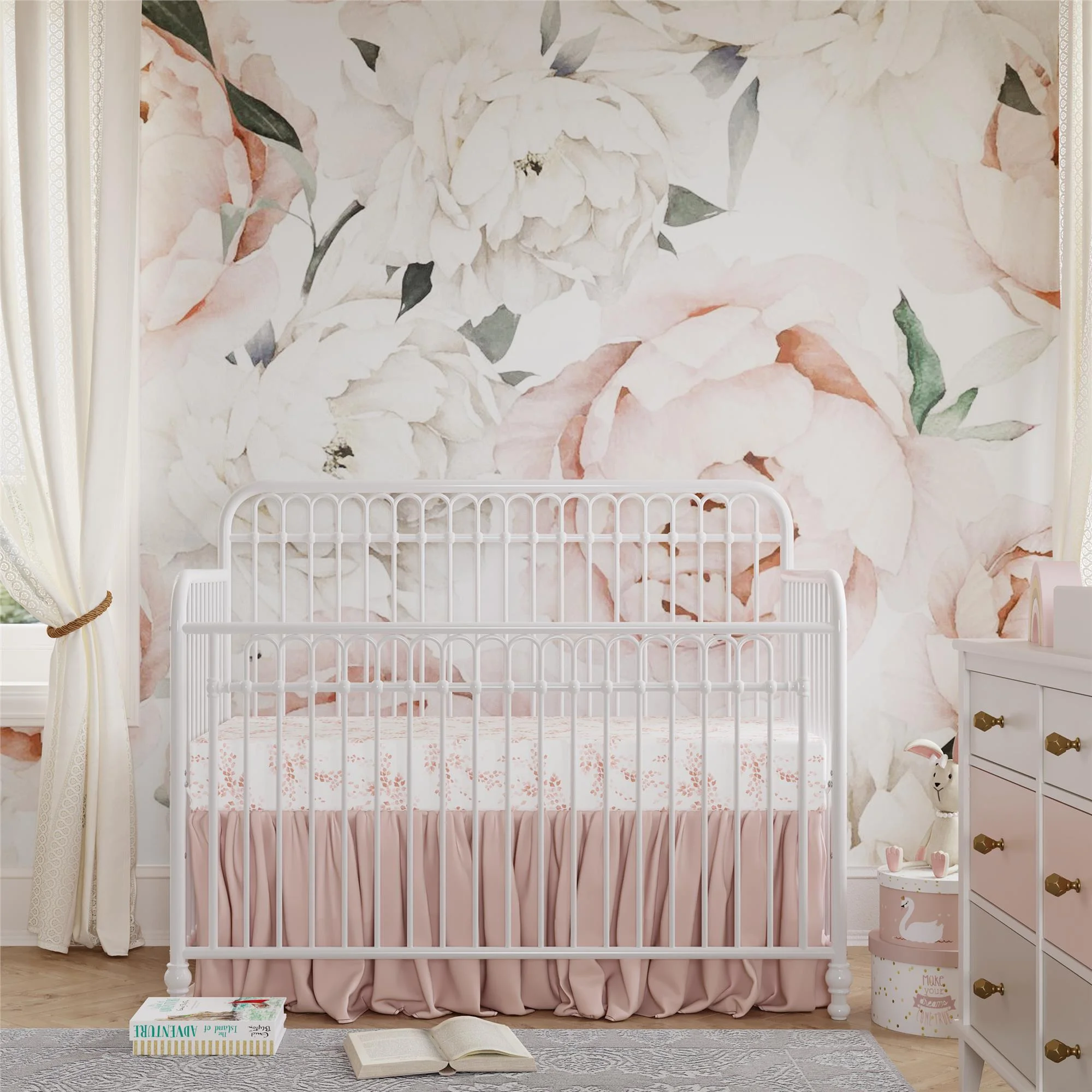 Little Seeds Ivy 3-in-1 Convertible Metal Crib, Off White - Curated Treasures Market