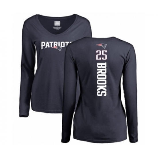 Football Women's New England Patriots #25 Terrence Brooks Navy Blue Backer Slim Fit Long Sleeve T-Shirt