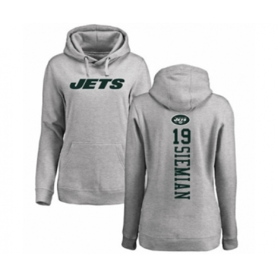 Football Women's New York Jets #19 Trevor Siemian Ash Backer Pullover Hoodie
