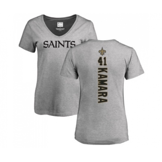 Football Women's New Orleans Saints #41 Alvin Kamara Ash Backer V-Neck T-Shirt