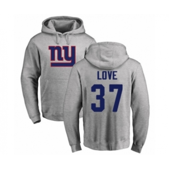 Football New York Giants #37 Julian Love Ash Name & Number Logo Pullover Hoodie