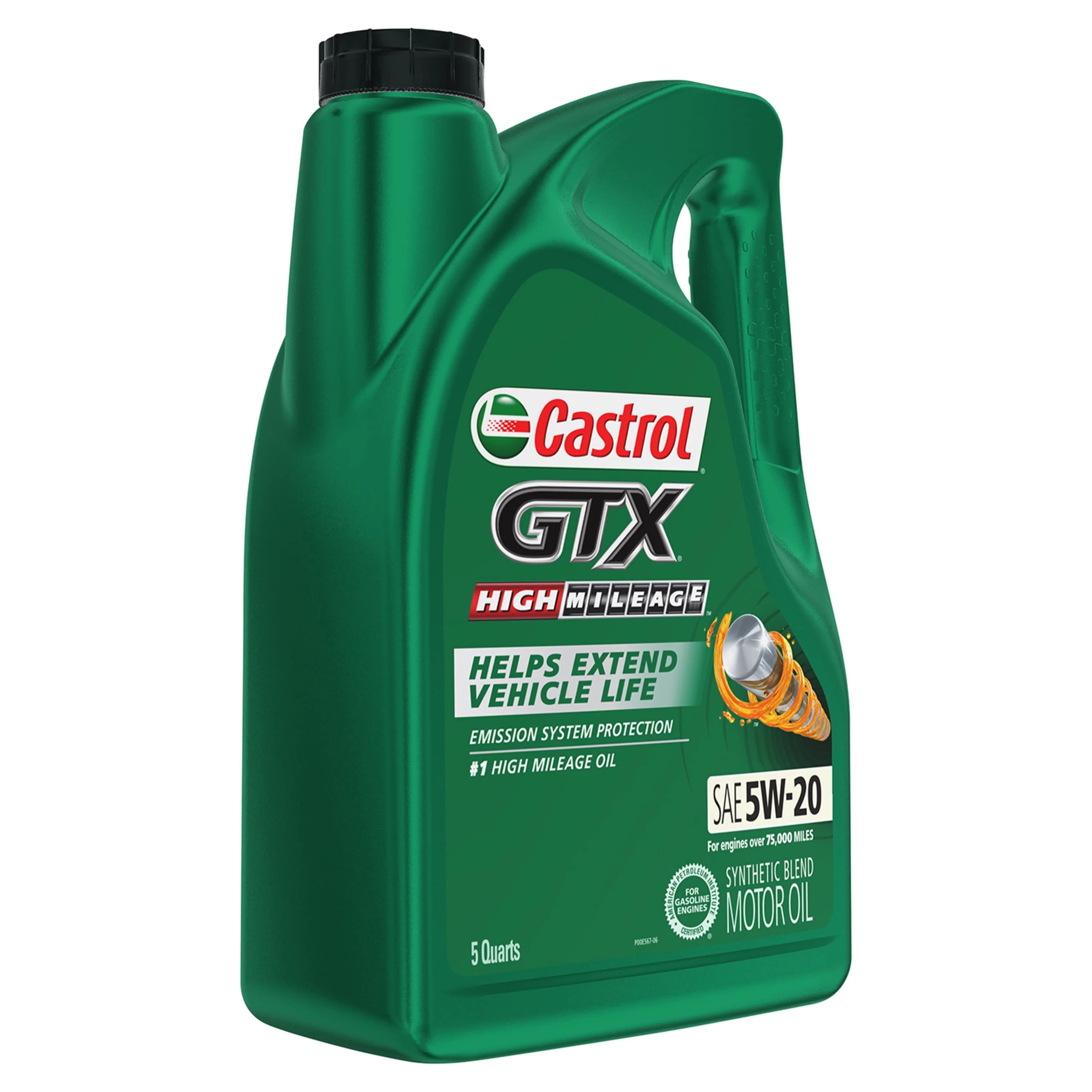 Castrol GTX High Mileage 5W-20 Synthetic Blend Motor Oil, 5 Quarts