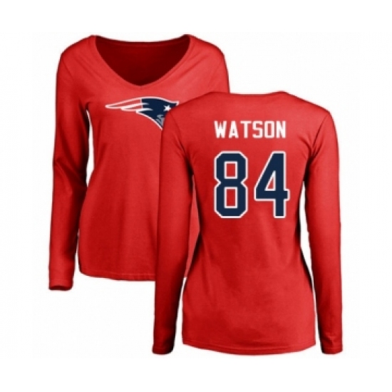 Football Women's New England Patriots #84 Benjamin Watson Red Name & Number Logo Slim Fit Long Sleeve T-Shirt