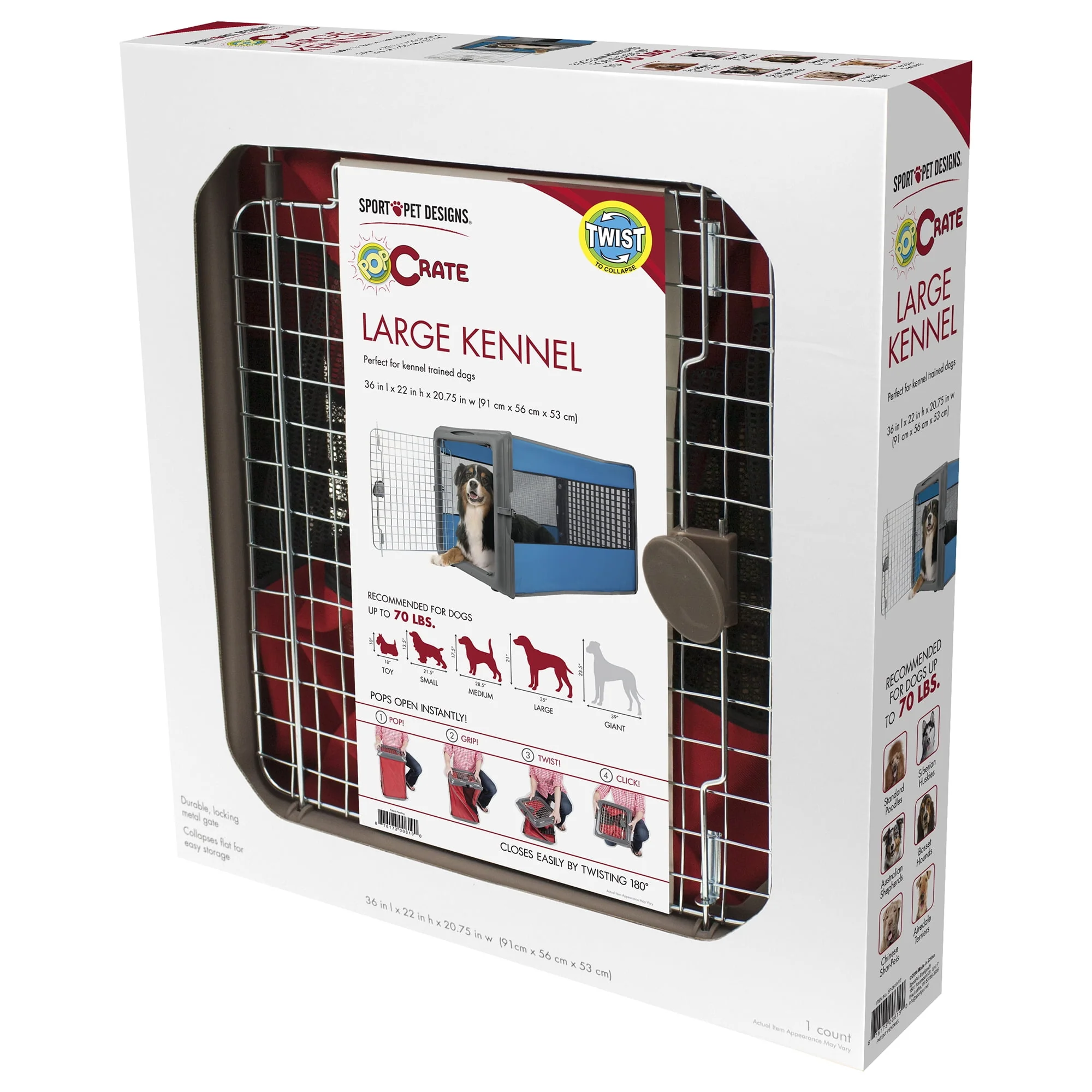 SportPet Travel Pop-up Crate for Dogs, Collapsible, Pop-up & Light-Weight, Large