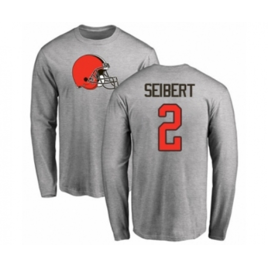 Football Cleveland Browns #2 Austin Seibert Ash Name & Number Logo Long Sleeve T-Shirt