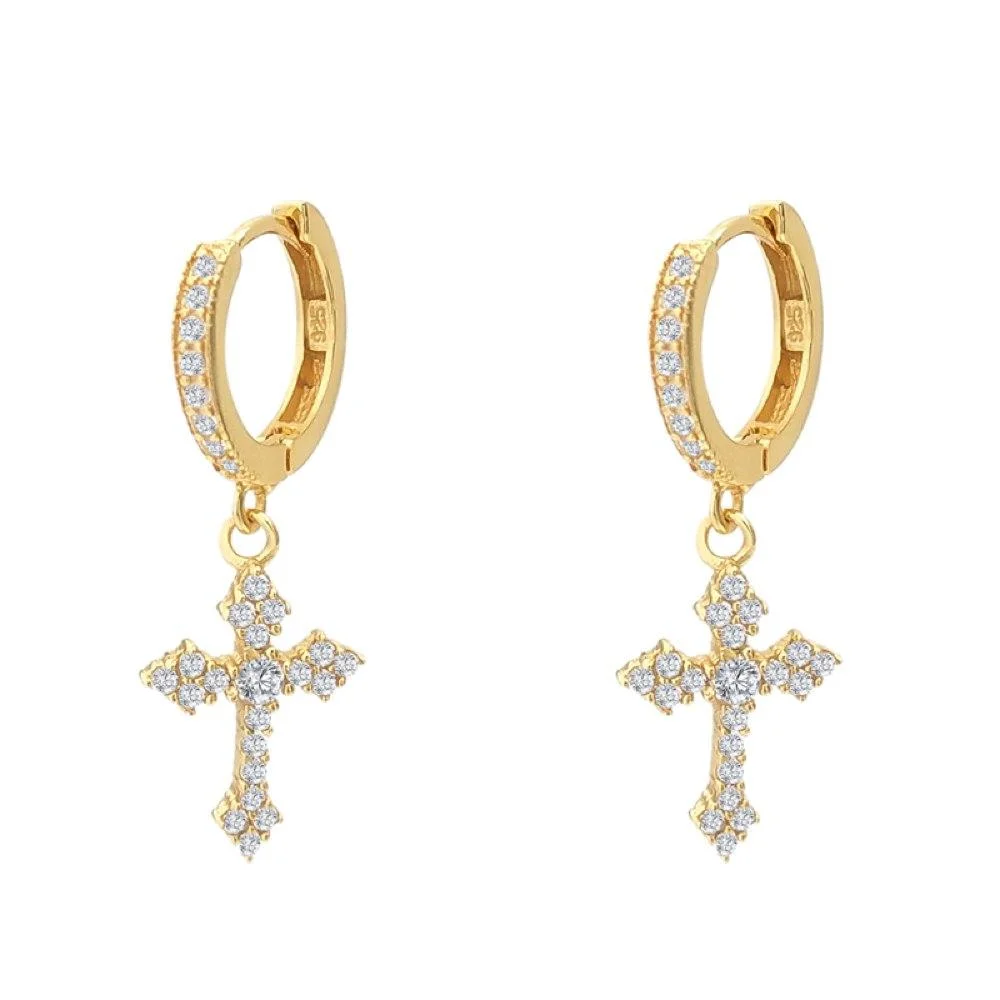 Dangling Antique Cross Hoop VVS Moissanite Earrings .925 Sterling Silver - Curated Treasures Market