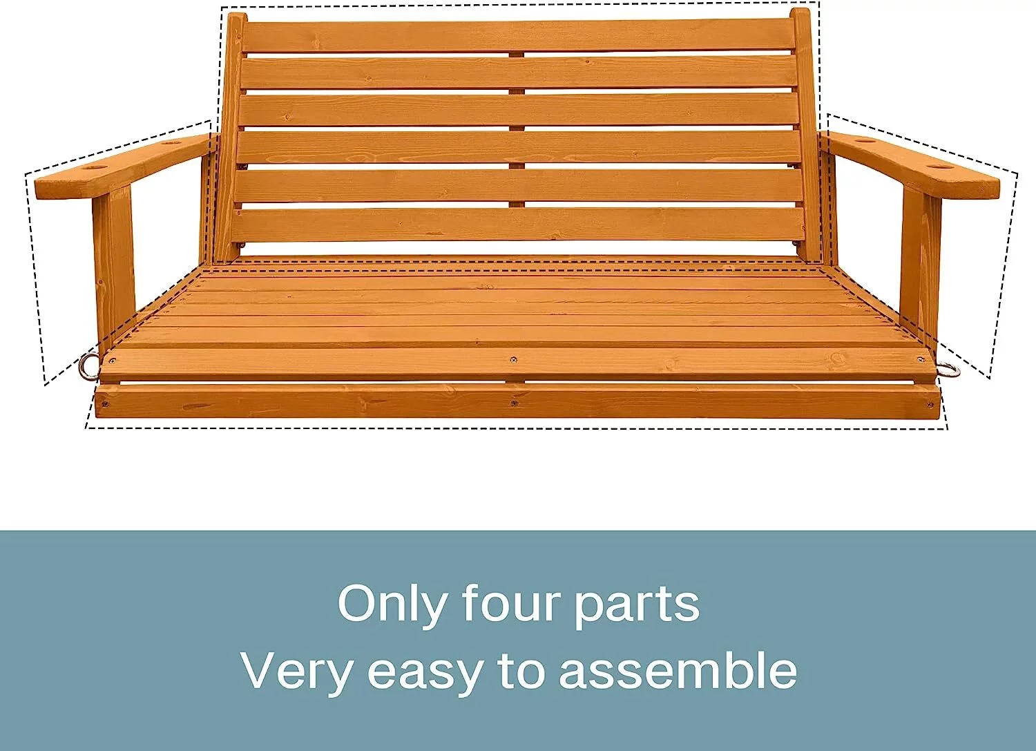 Wooden Porch Swing 2-Seater, Ergonomic Seat, 42.5 Inch Bench Swing for Outdoor Patio Garden Yard, Golden Honey - Curated Treasures Market