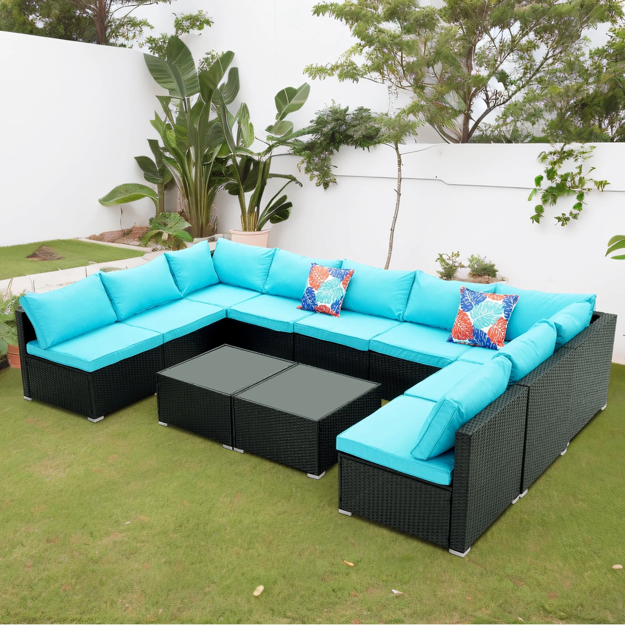 Ainfox 7 Pcs Outdoor Patio Furniture Sofa Set on Sale,Blue