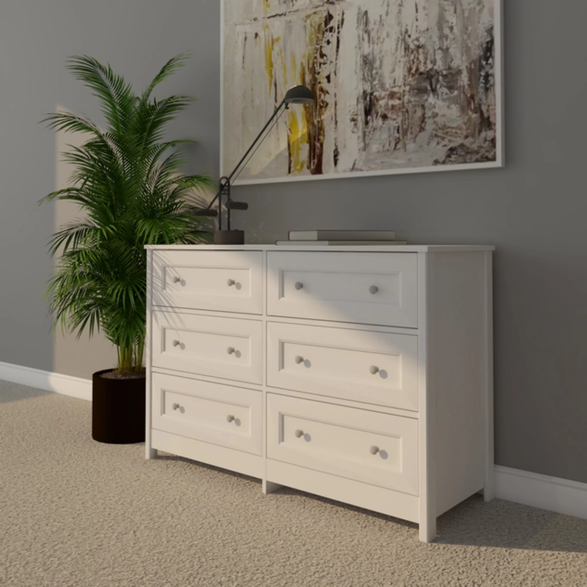 Boahaus Barbara Modern Wood Dresser with 6 Drawers, White - Curated Treasures Market