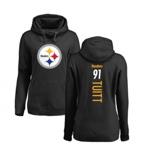 Football Women's Pittsburgh Steelers #91 Stephon Tuitt Black Backer Pullover Hoodie