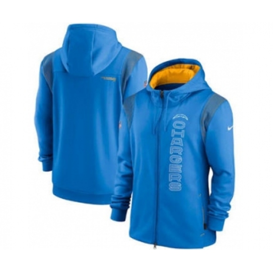 Men's Los Angeles Chargers 2021 Powder Blue Sideline Team Performance Full-Zip Hoodie