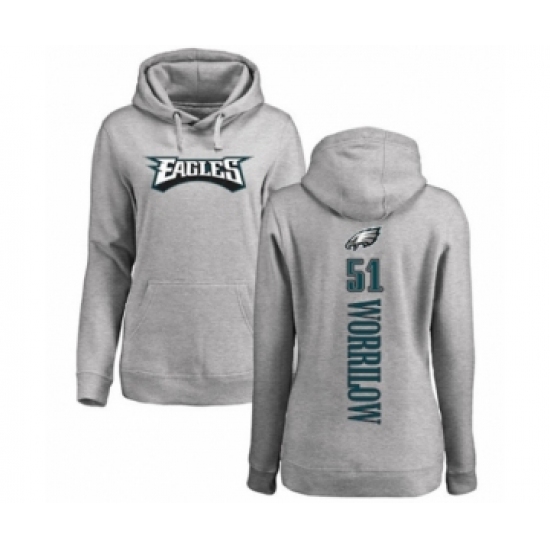 Women's Philadelphia Eagles #51 Paul Worrilow Ash Backer Pullover Hoodie