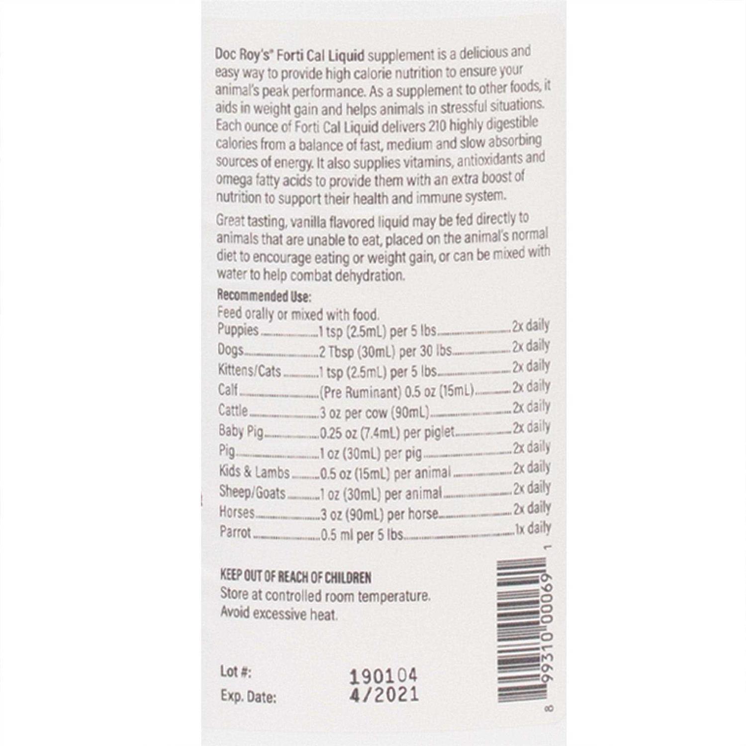Revival Animal Health Doc Roy’s Forti Cal High Calorie Nutritional Energy Liquid Supplement