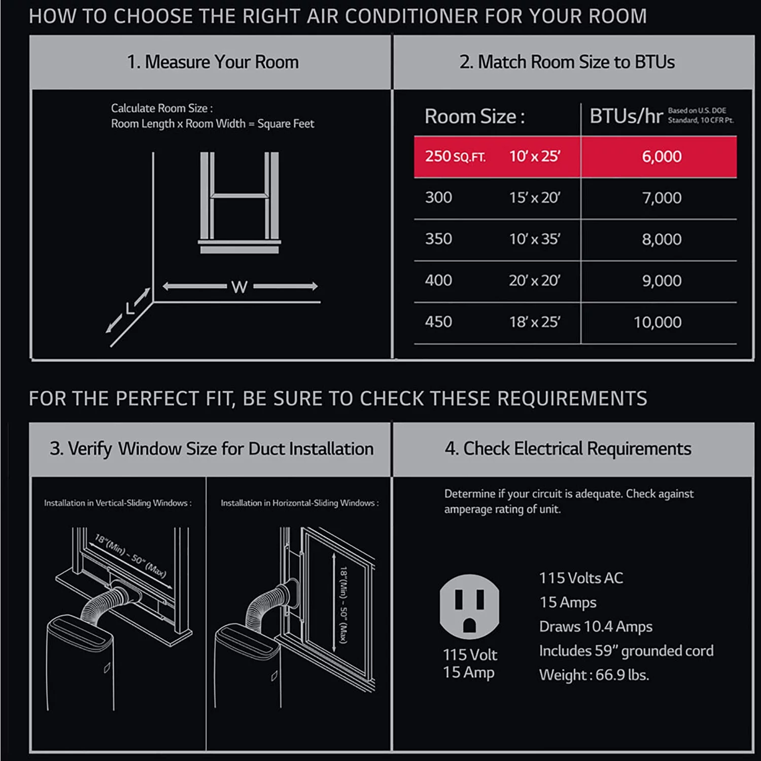 LG 6,000 BTU (DOE) / 8,000 BTU (ASHRAE) Portable Air Conditioner, Cools 250 sq ft (10' x 25')