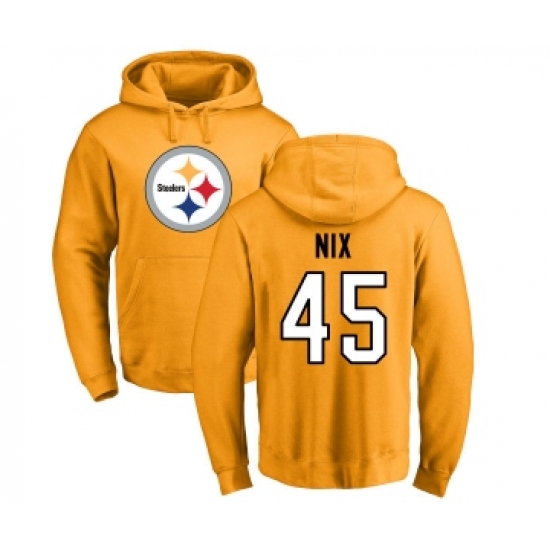 Football Pittsburgh Steelers #45 Roosevelt Nix Gold Name & Number Logo Pullover Hoodie
