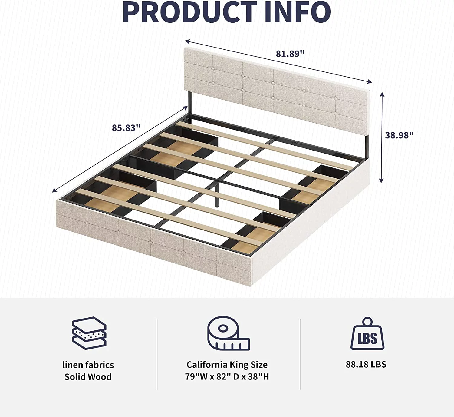 California King Upholstered Bed Frame with 4 Storage Drawers Platform California King Size Bed Frame with Adjustable Headboard Wooden Slats Support No Mattress No Box Spring Needed (Beige - Curated Treasures Market