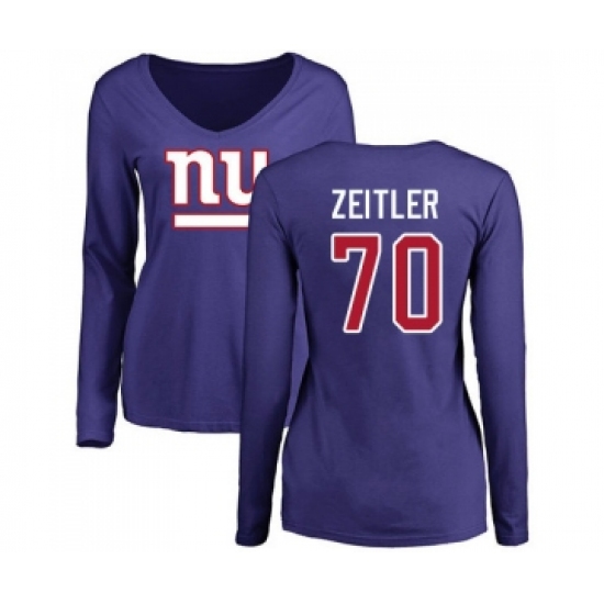 Football Women's New York Giants #70 Kevin Zeitler Royal Blue Name & Number Logo Long Sleeve T-Shirt