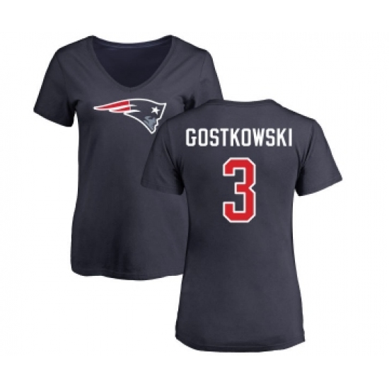 Football Women's New England Patriots #3 Stephen Gostkowski Navy Blue Name & Number Logo Slim Fit T-Shirt