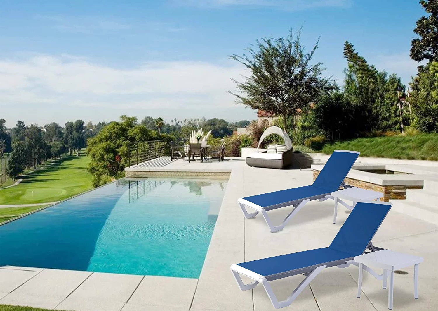 Patio Chaise Lounge Chair - Full Flat Alumium & Resin Legs, Outdoor Reclining Adjustable Chair for Sunbathing, Beach, Patio, Lounge Set or Patio Table - Curated Treasures Market