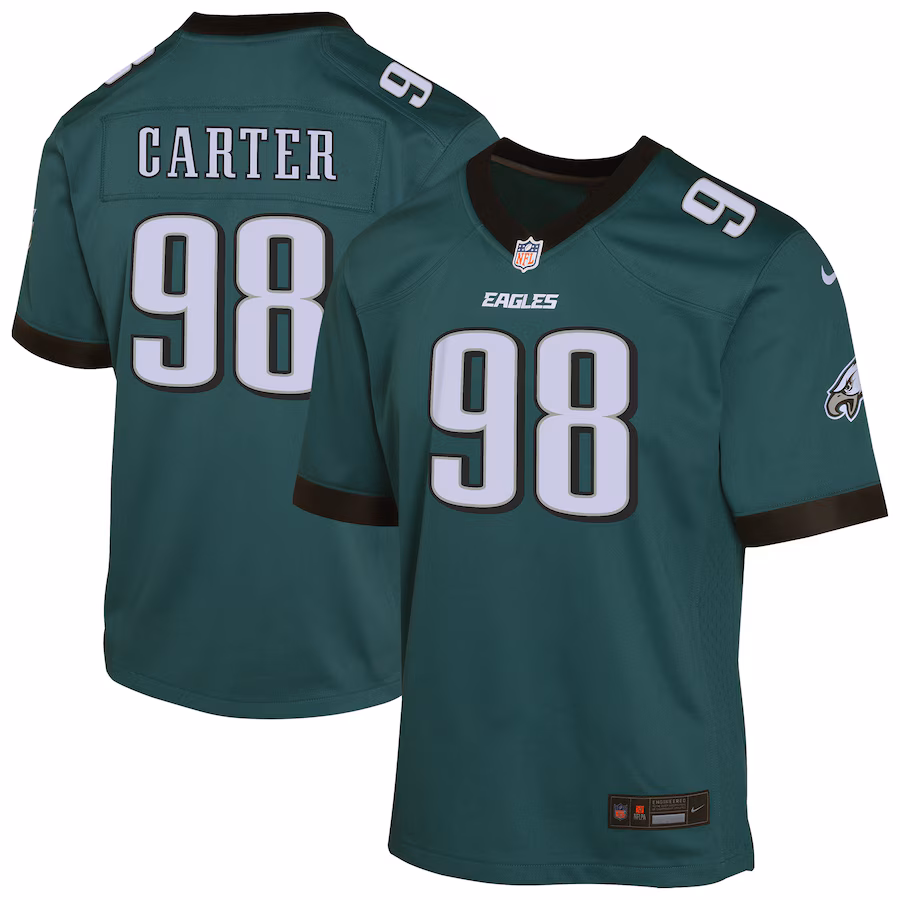 Youth Philadelphia Eagles Jalen Carter Nike Midnight Green Game Player Jersey