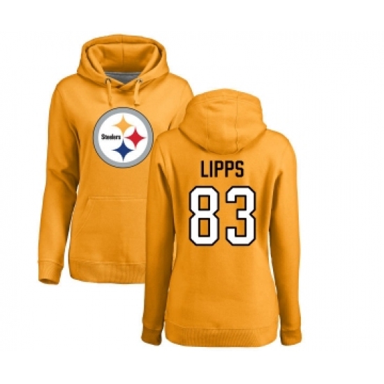 Football Women's Pittsburgh Steelers #83 Louis Lipps Gold Name & Number Logo Pullover Hoodie