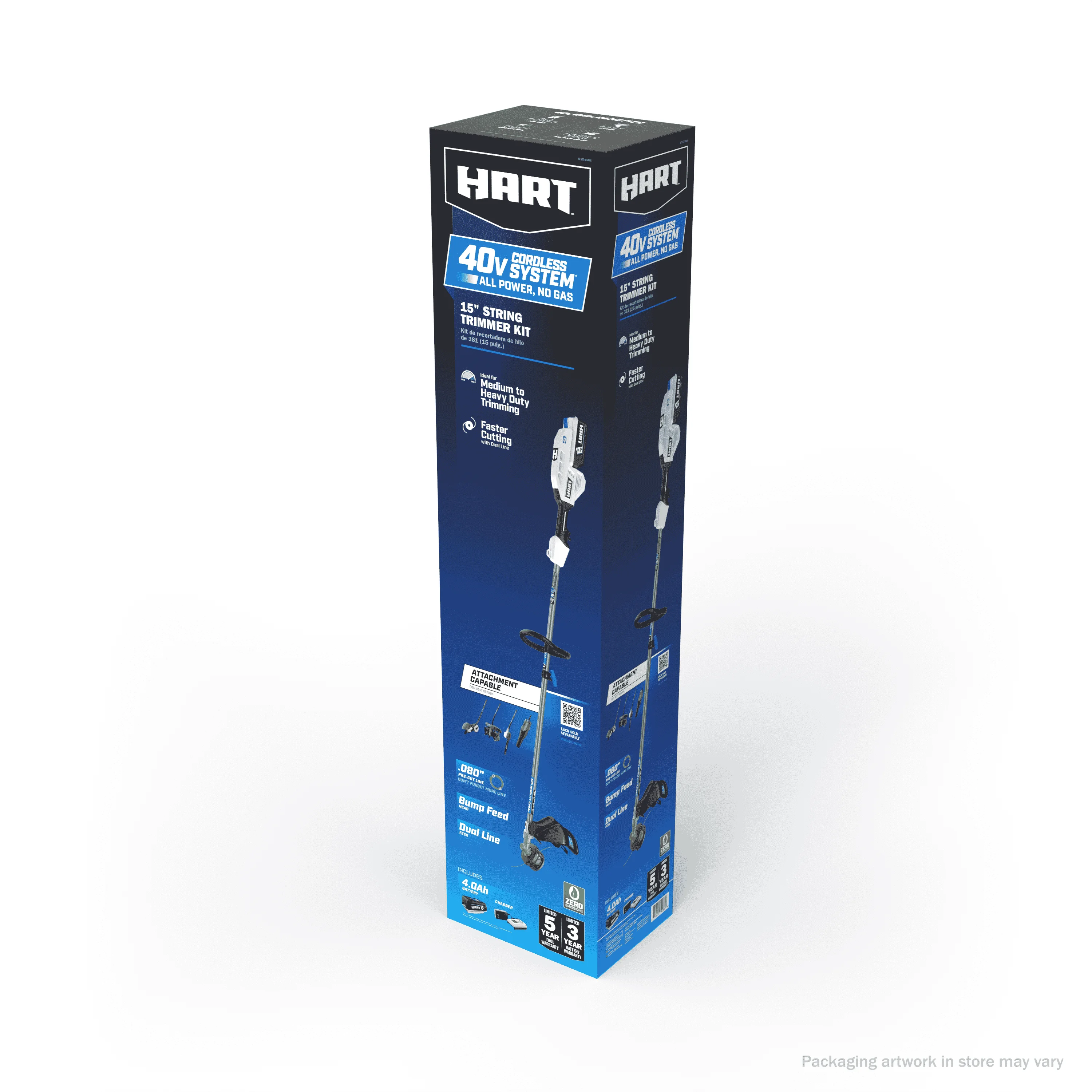 HART 40-Volt Cordless Attachment Capable 15-inch String Trimmer Kit, (1) 4.0Ah Lithium-Ion Battery