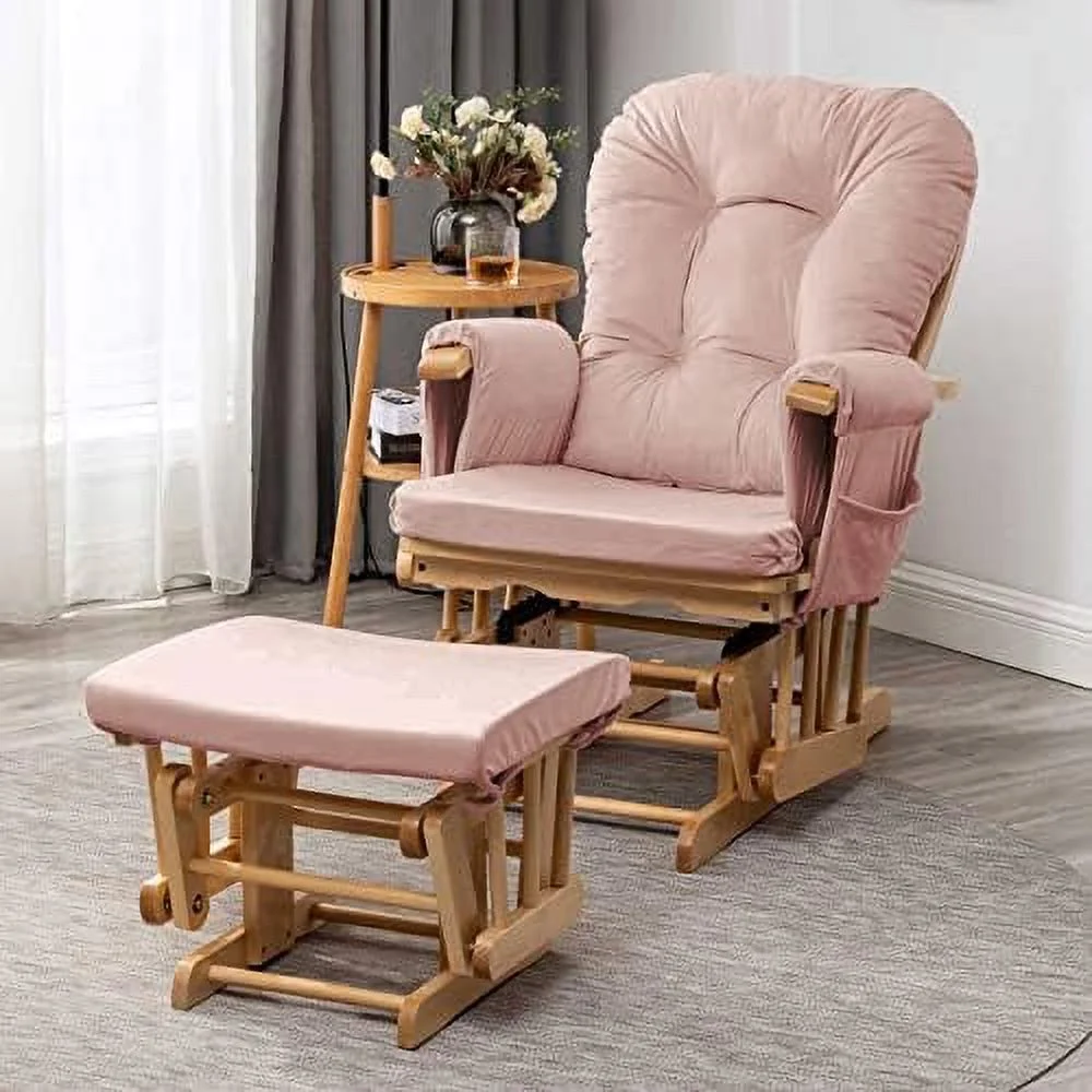 JYHOME Glider Rocker Replacement Cushions with  Velvet Washable Non Slip for Glider Rocking Chair  5PCS  Pink - Curated Treasures Market