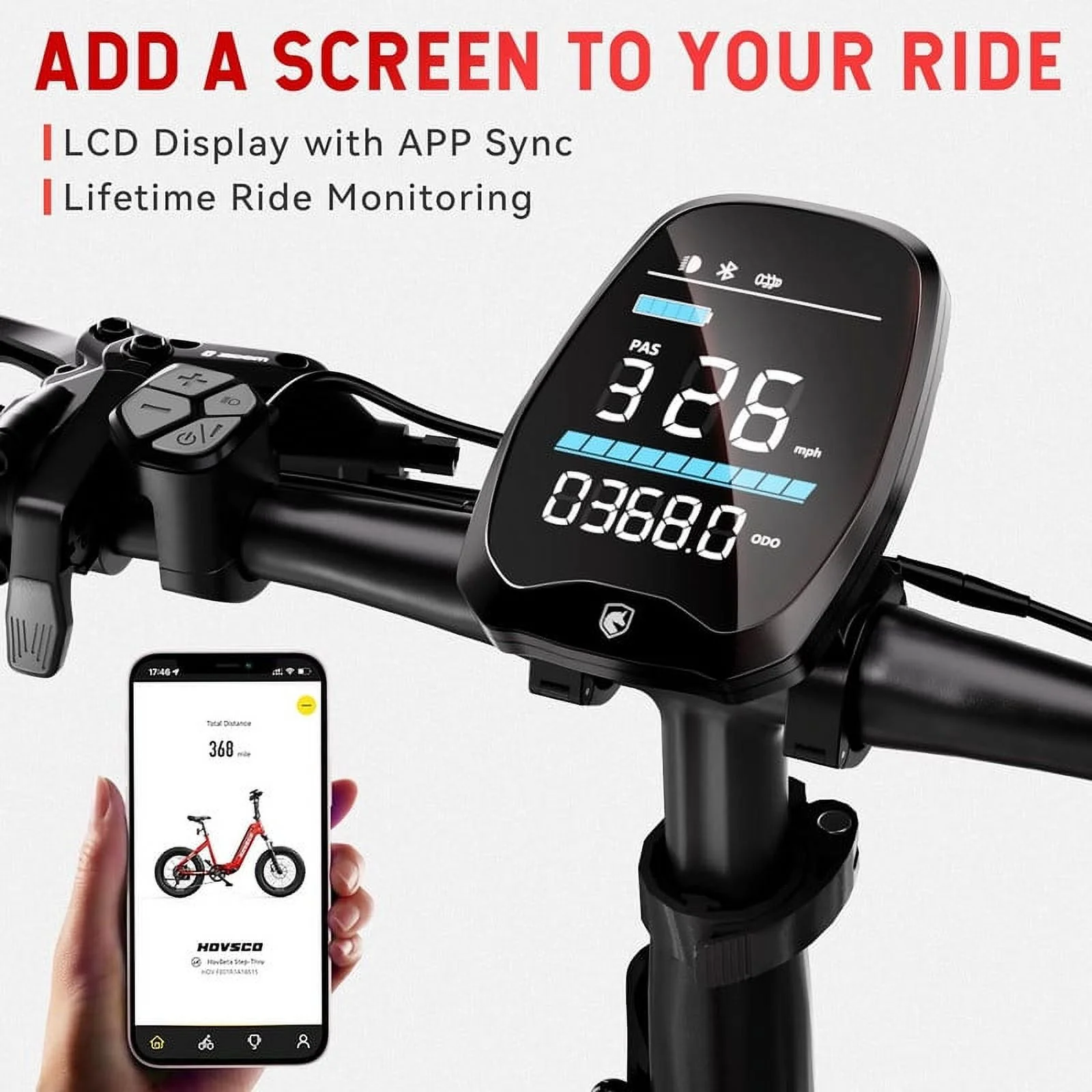 HOVSCO Folding Electric Bike, 750W Step-Thru 20 inch Fat Tire Ebike, 28 MPH, 48V 15Ah Removable Battery, Dual Hydraulic Suspension & Brake, Red - Curated Treasures Market