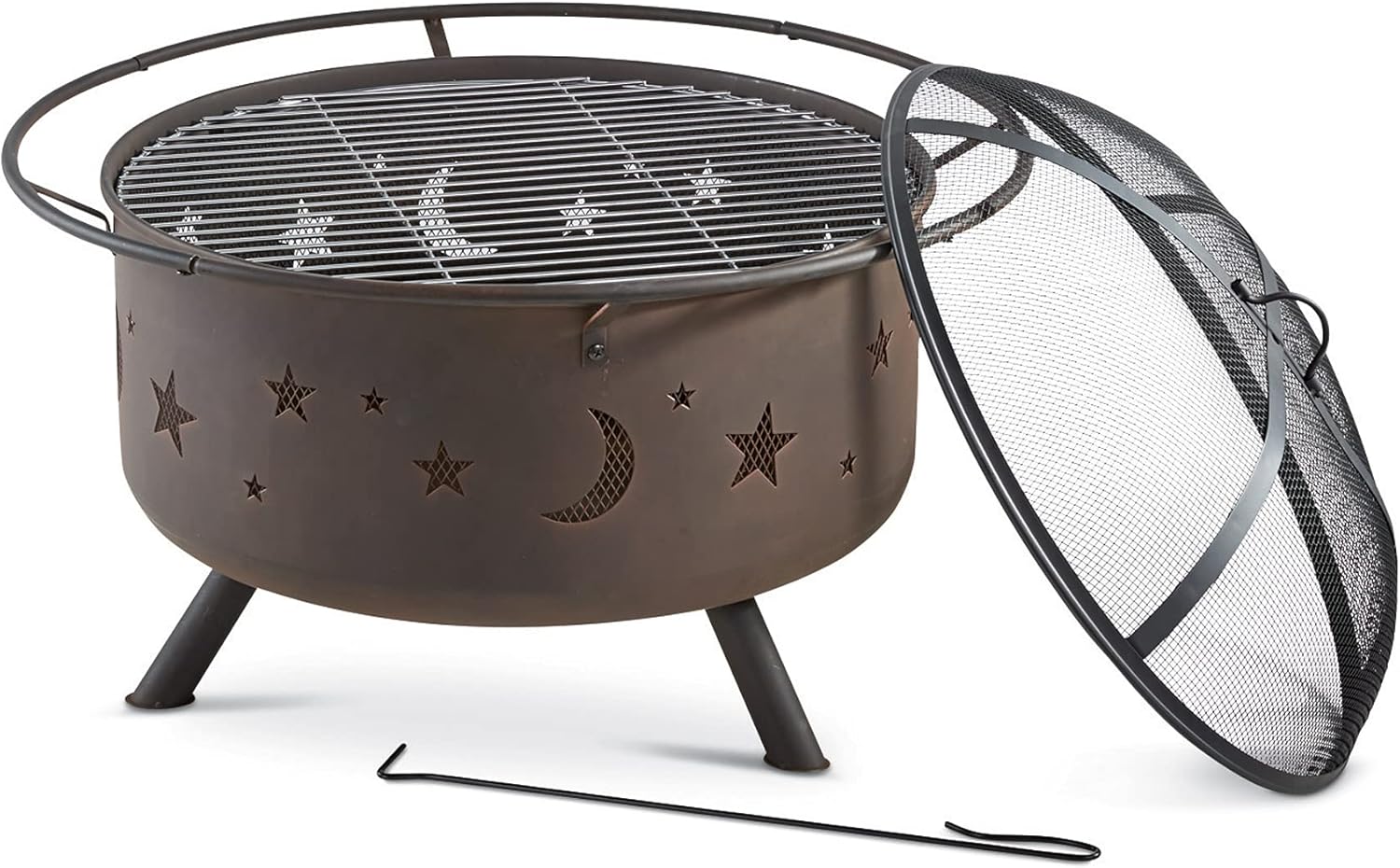CASTLECREEK Cosmic Fire Pit with BBQ Grill Outdoor Wood Burning Steel Log Firepit for Camping, Grilling, Smores, Yard, Cooking Outside, Barbecue, Bonfire