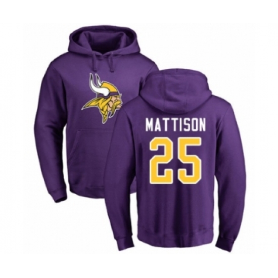 Football Minnesota Vikings #25 Alexander Mattison Purple Name & Number Logo Pullover Hoodie