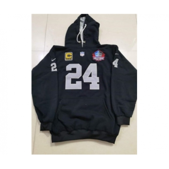 Men's Las Vegas Raiders #24 Black Hall of Fame Patch Pullover Football Hoodie
