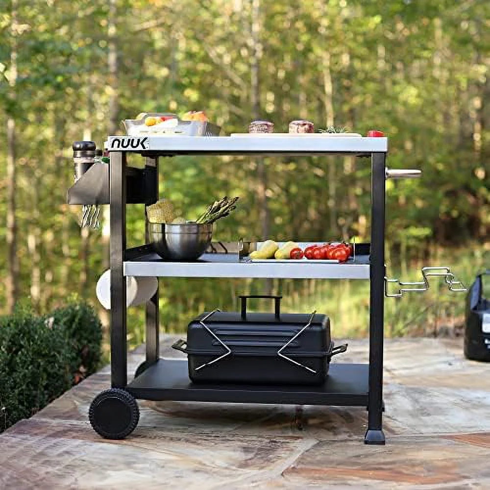 NLTBONNIE Double- Movable Outdoor Dining Cart Table  20" x 30" Stainless Steel Commercial Multifunctional Kitchen Food Prep Worktable on Wheels - Curated Treasures Market