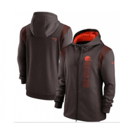 Men's Cleveland Browns 2021 Brown Sideline Team Performance Full-Zip Hoodie