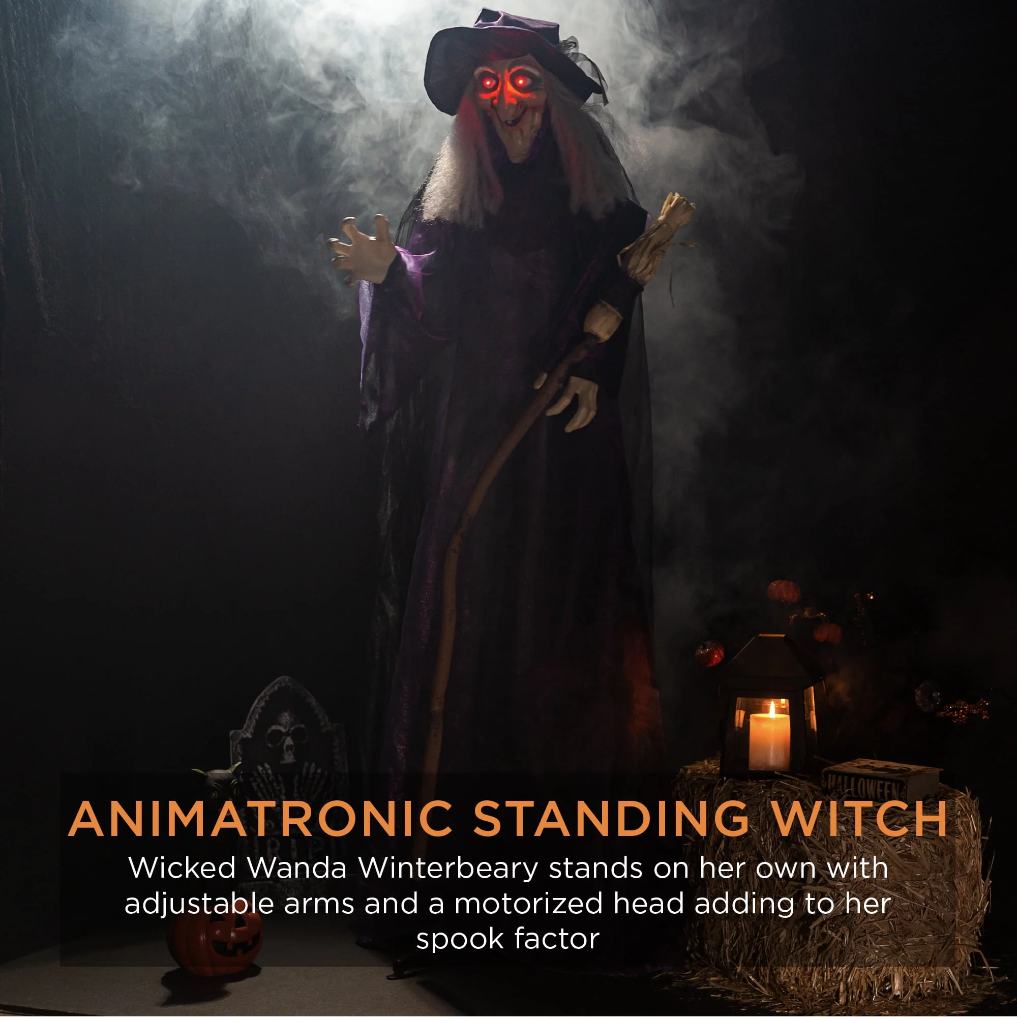 Best Choice Products 5ft Standing Witch, Wicked Wanda Poseable Halloween Animatronic w/ Pre-Recorded Phrases, LED Eyes