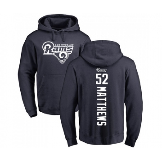 Football Los Angeles Rams #52 Clay Matthews Navy Blue Backer Pullover Hoodie