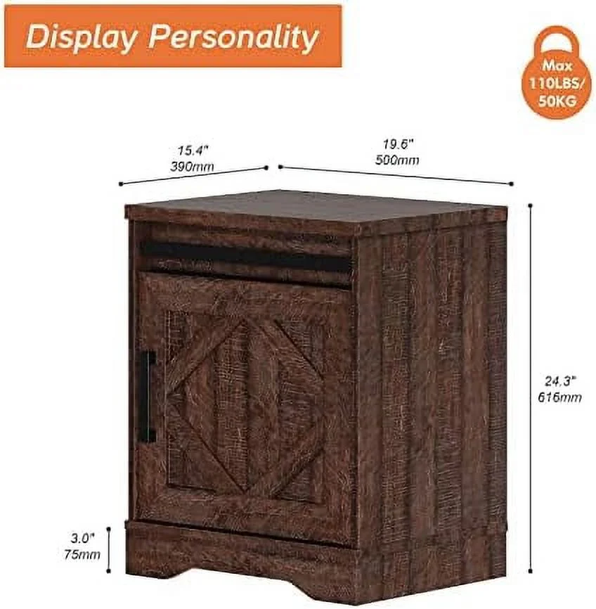 GVJMTKP End Table  Pedestal  with Drawer and Cabinet Wood Bedside Table Nightstands for Living Room Bedroom Rustic Brown - Curated Treasures Market