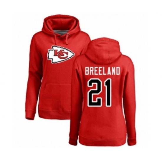 Football Women's Kansas City Chiefs #21 Bashaud Breeland Red Name & Number Logo Pullover Hoodie