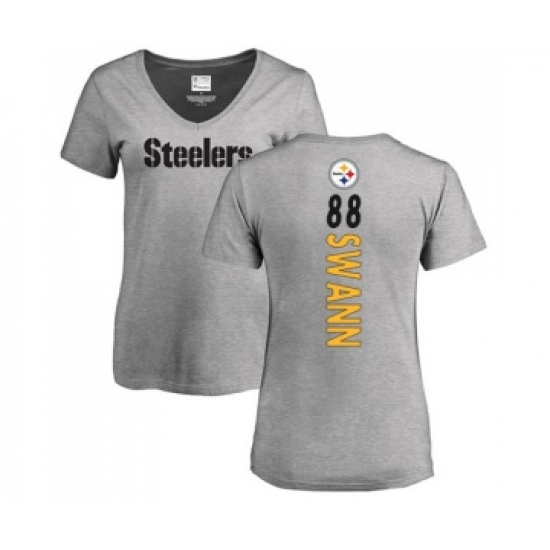 Football Women's Pittsburgh Steelers #88 Lynn Swann Ash Backer V-Neck T-Shirt