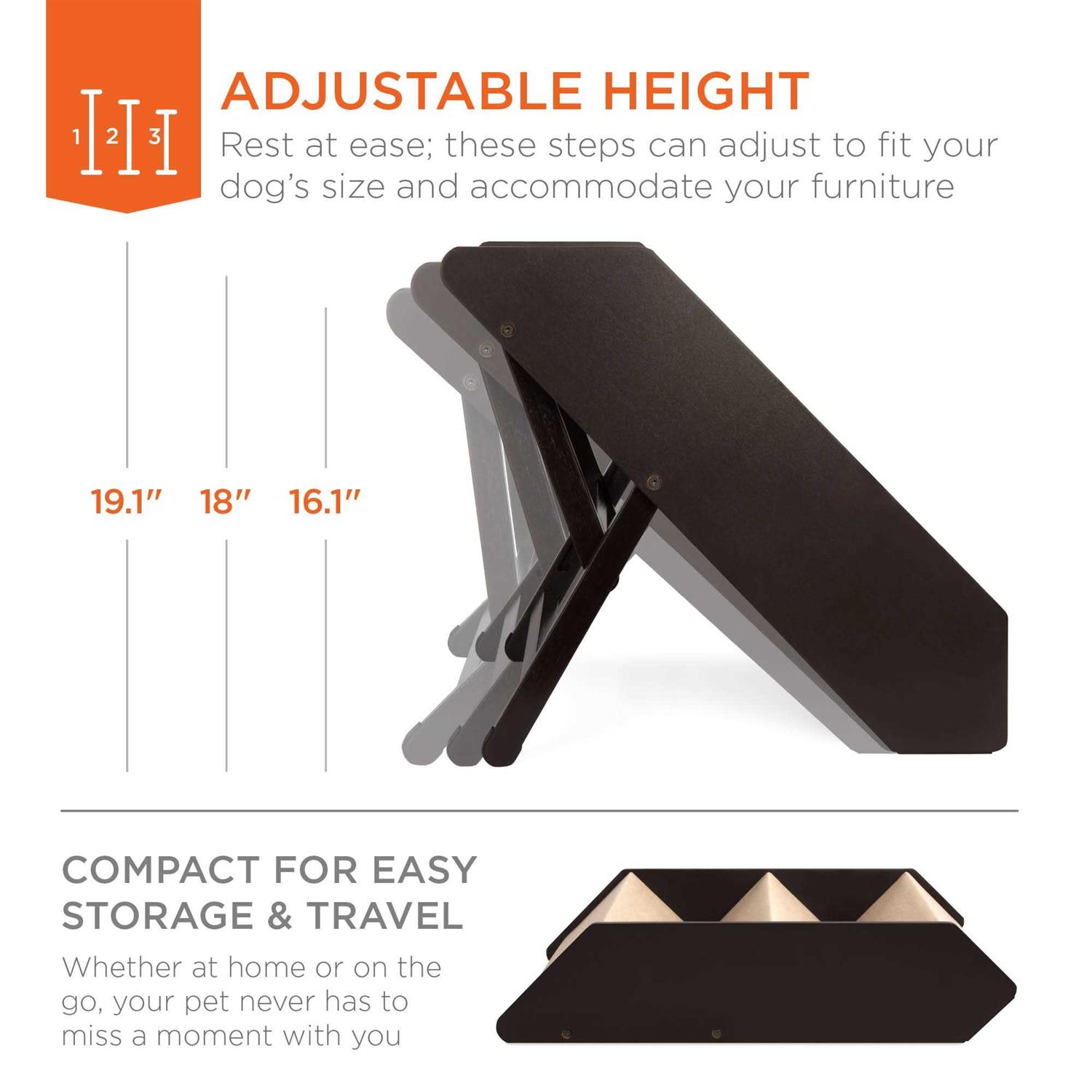 Best Choice Products Foldable Adjustable Wide Wooden Carpeted Pet Stairs for Injured