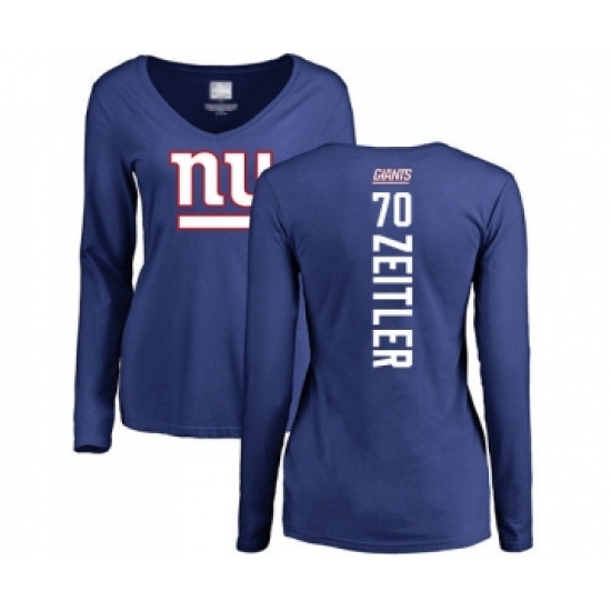 Football Women's New York Giants #70 Kevin Zeitler Royal Blue Backer Long Sleeve T-Shirt