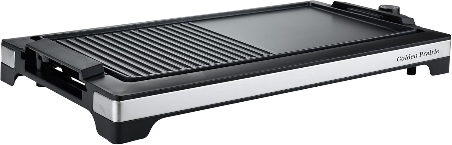 2-in-1 Grill & Griddle, Electric Smokeless Indoor Grill, 1800W Fast Heat Up BBQ Grill, Nonstick Cooking Plate, 5 Levels Adjustable Temperature, Detachable & Dishwasher Safe, Cool-touch Handles, Black
