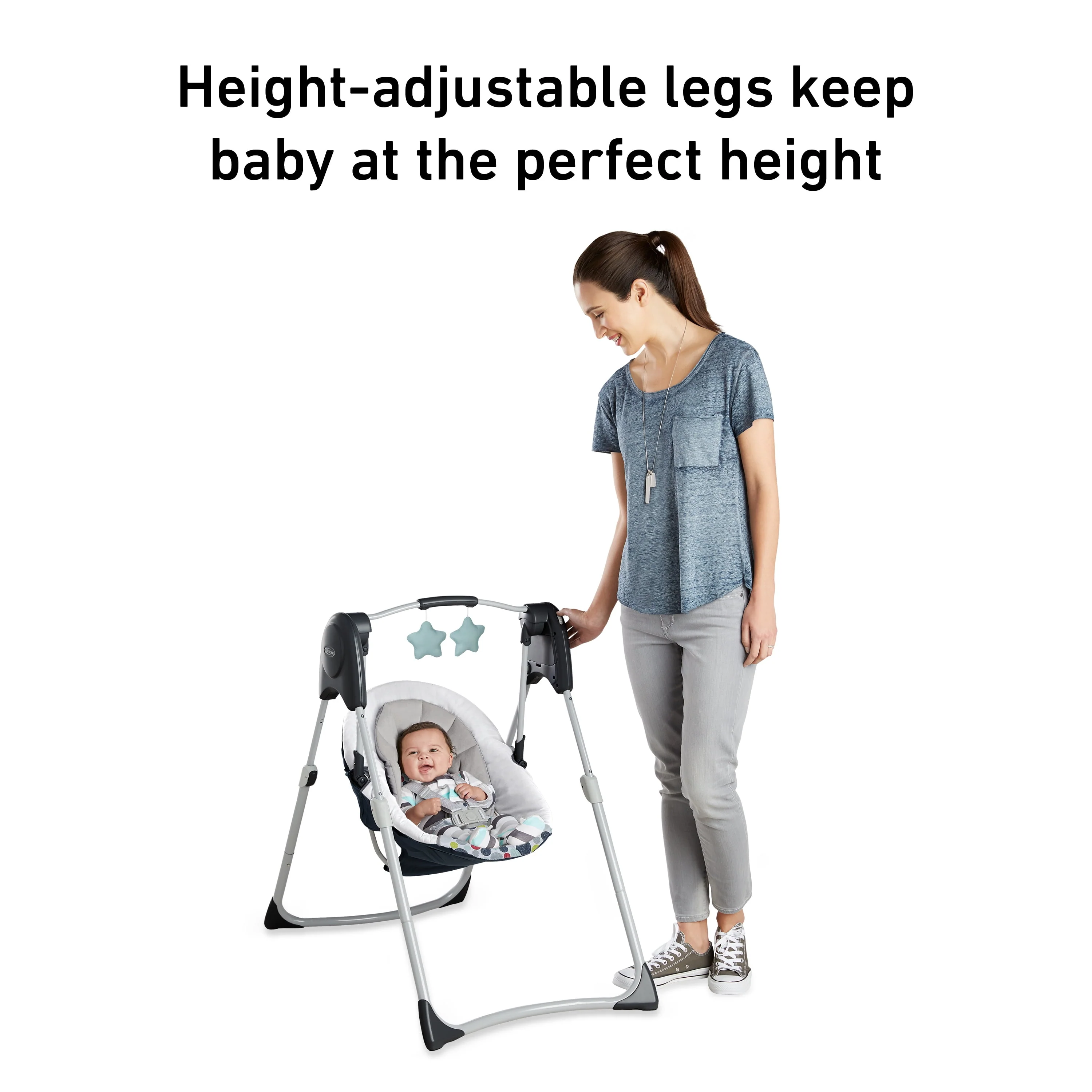 Graco Slim Spaces Compact Baby Swing, Space-Saving Design, Gray, Infant