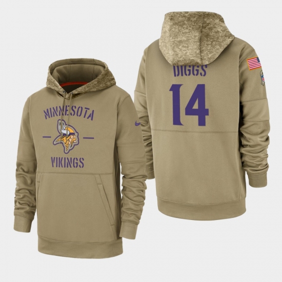 Men's Minnesota Vikings #14 Stefon Diggs 2019 Salute to Service Sideline Therma Pullover Hoodie - Tan