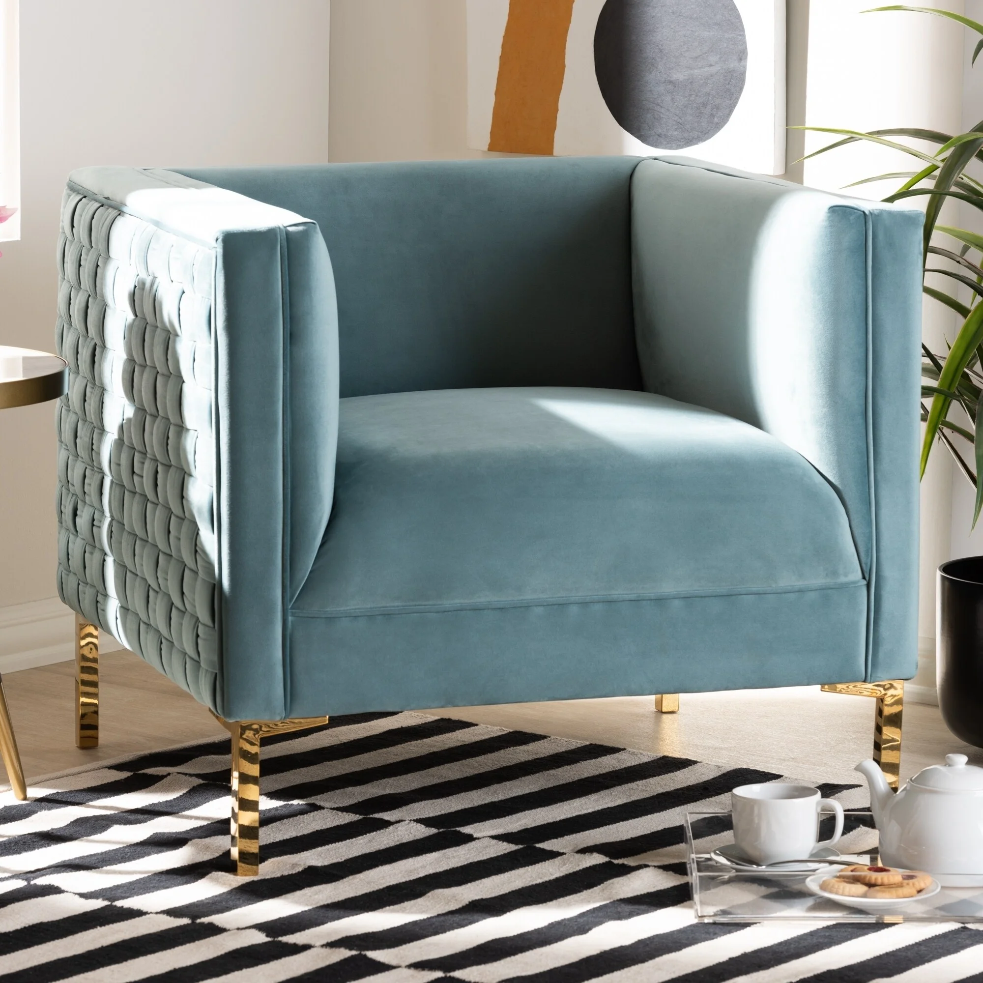 Baxton Studio Glamorous Fabric Armchair Light Blue - Curated Treasures Market