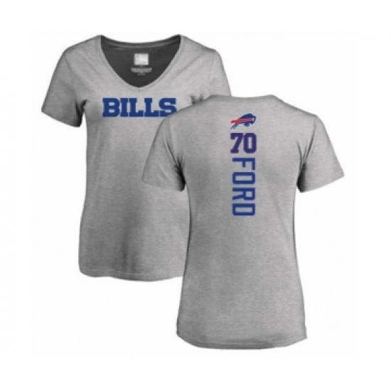 Football Women's Buffalo Bills #70 Cody Ford Ash Backer V-Neck T-Shirt