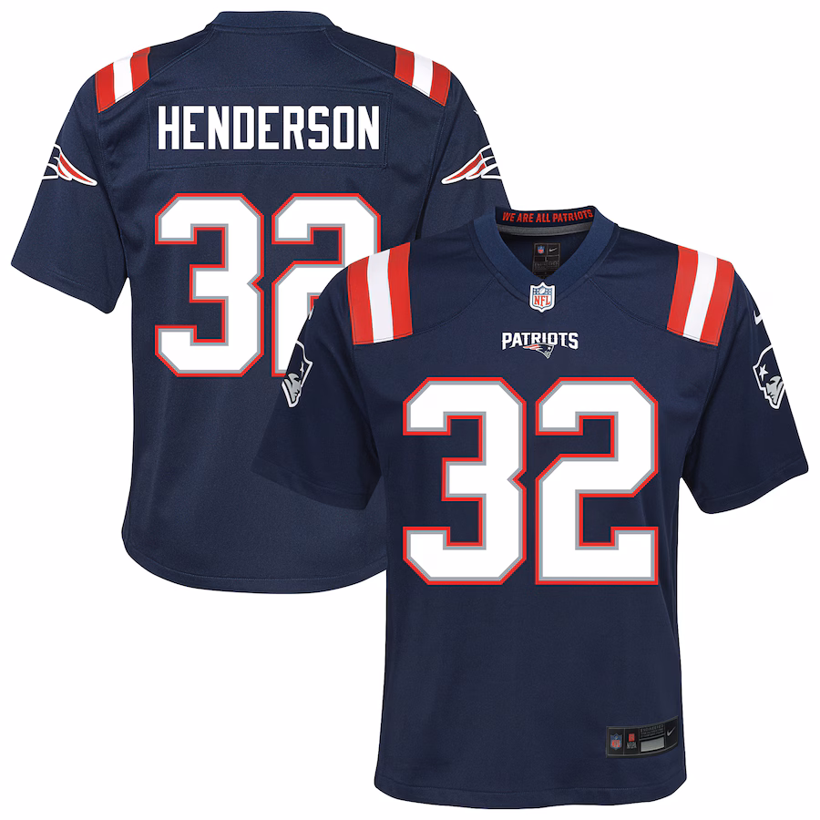 Youth New England Patriots TreVeyon Henderson Nike Navy Team Game Jersey