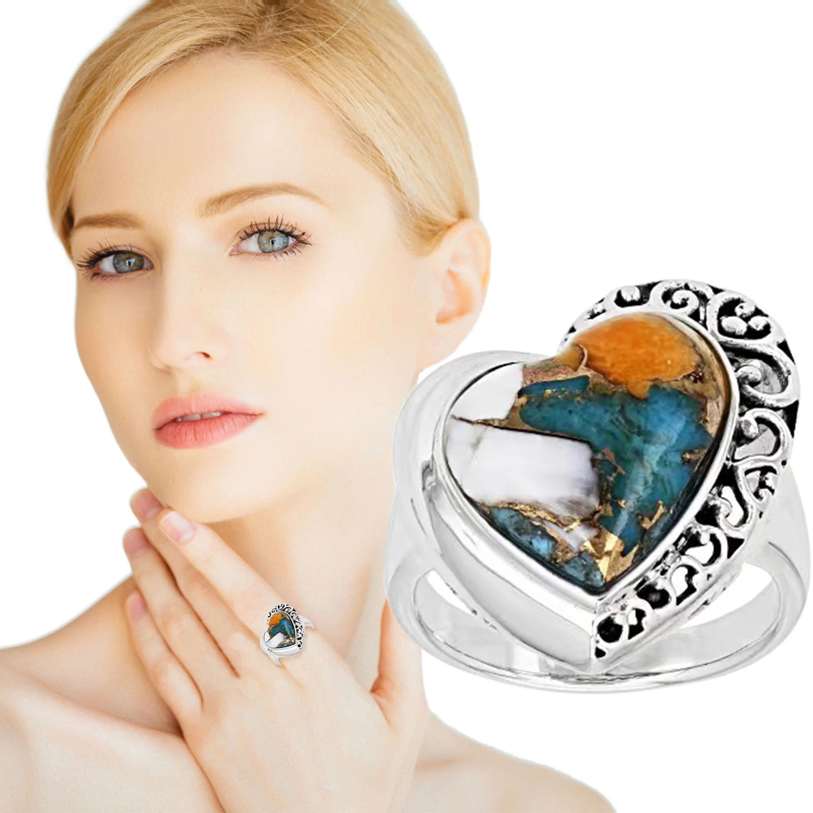 VBARHMQRT Silver Rings Non Tarnish Vintage Sterling Silver Heart Lab Created Sliver Retro Ring Sizes 6 7 8 9 10 Couples Rings Gothic Rose Gold Rings for Women Non Tarnish - Curated Treasures Market