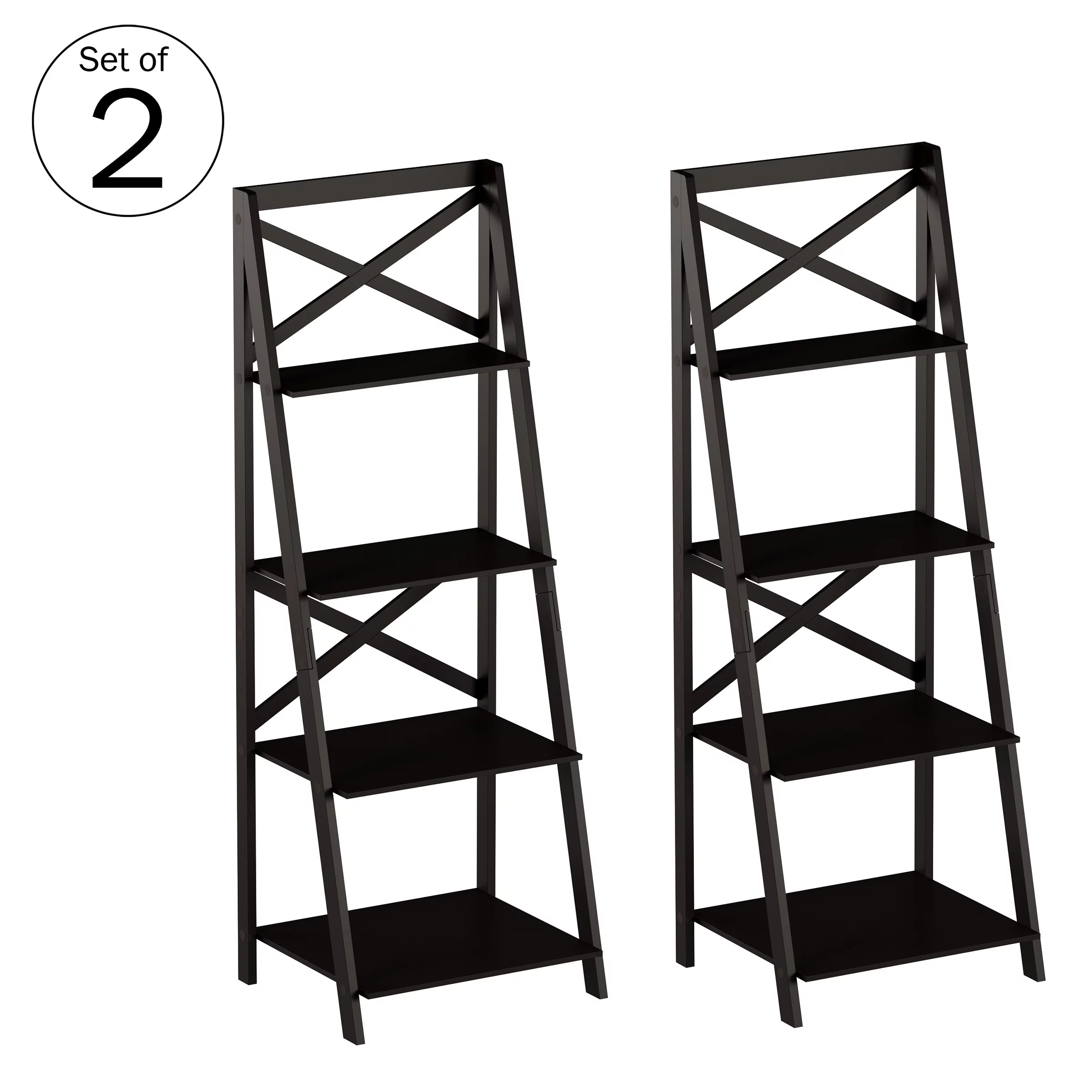 Lavish Home 4-Tier Ladder Shelf Set – Set of 2 Wooden Bookcases, Black - Curated Treasures Market
