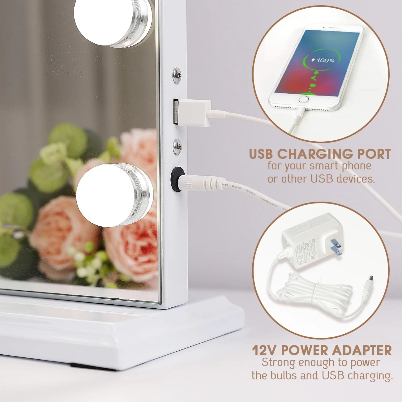 Fenchilin 32x23 Hollywood Vanity Mirror with Lights Bluetooth Tabletop Wall Mount Metal White